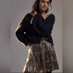 Anthropologie Othilia Louisa Sequined Skirt | Size 1X | Leopard Print Mini